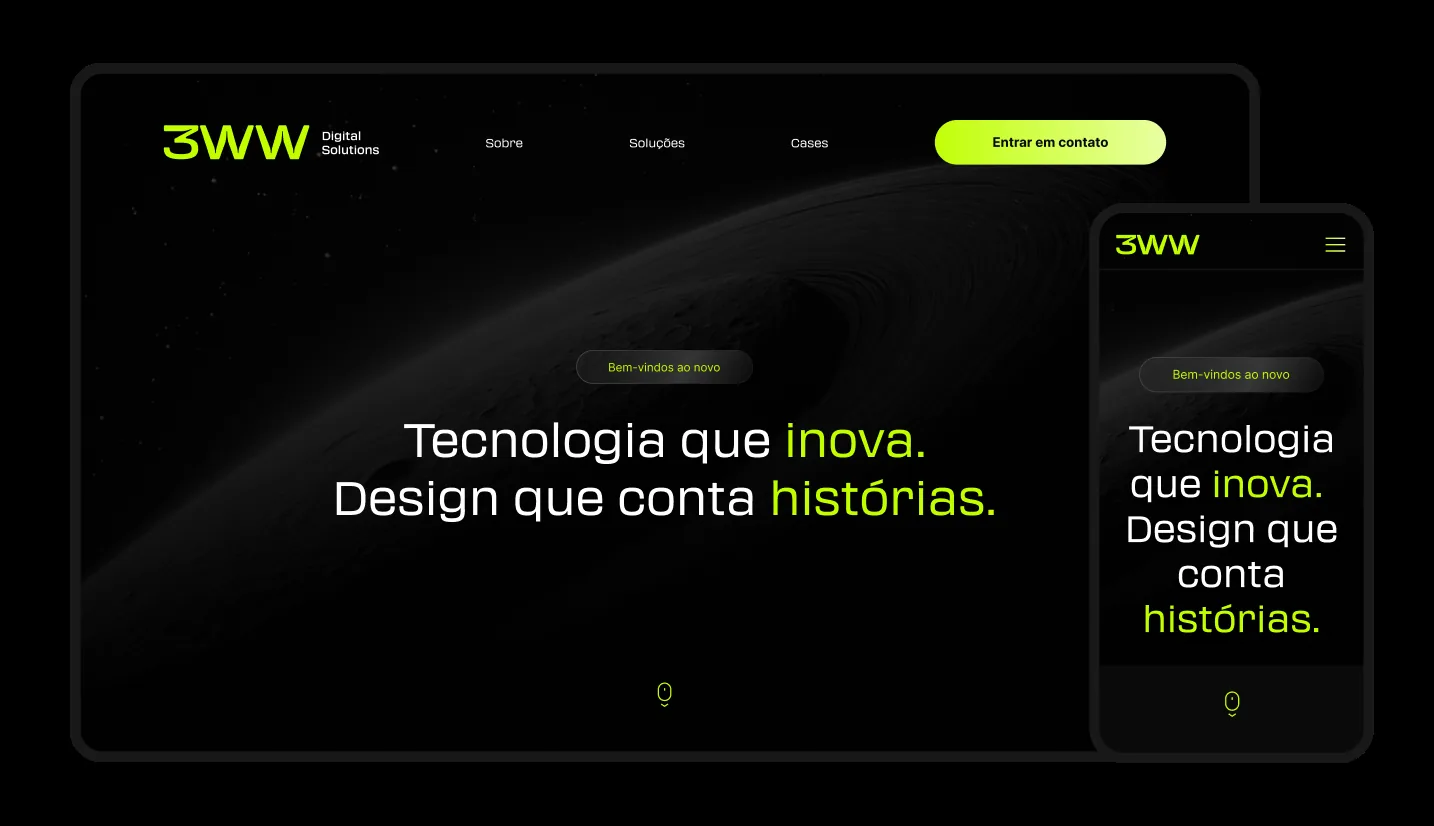 3WW Website — home no desktop e mobile