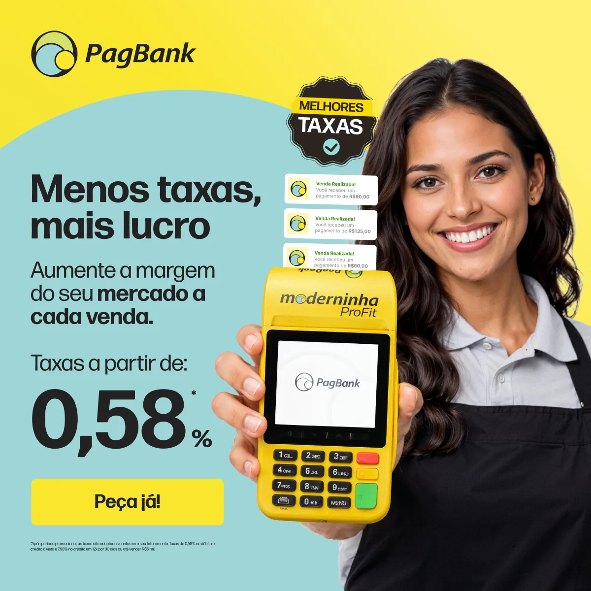 PagBank — peça de campanha: menos taxas, mais lucro
